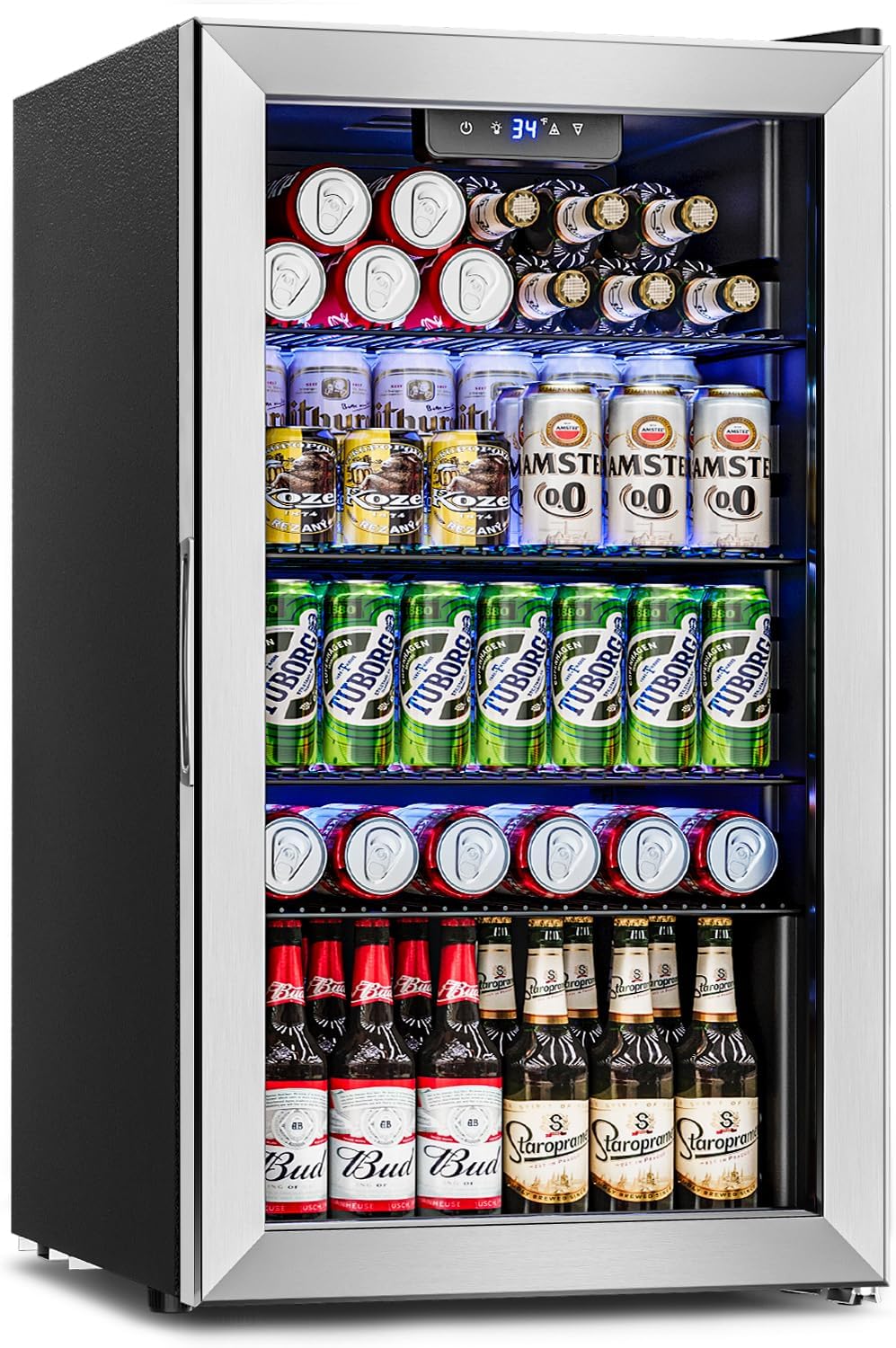 Beverage Refrigerator Cooler - 126 Can Mini Fridge Glass Door for Drinks Soda Beer Wine - Small Refrigerator for Office Bedroom Home Bar, 4 Adjustable Shelves, 3.2 Cu.Ft, Silver wourant