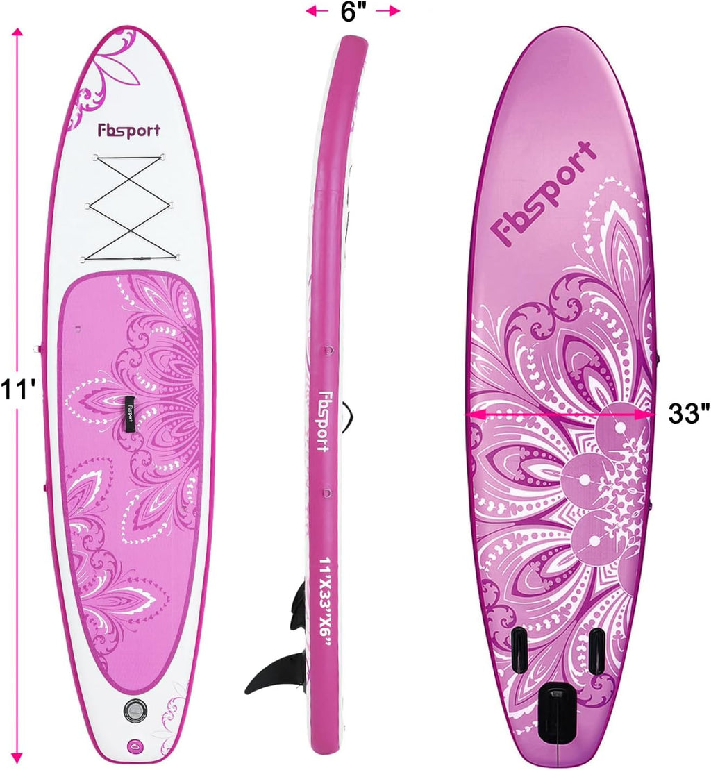 FBSPORT 11' Premium Stand Up Paddle Board, Yoga Board with Durable SUP Accessories & Carry Bag | Wide Stance, Surf Control, Non-Slip Deck, Leash, Paddle and Pump for Youth & Adult wourant