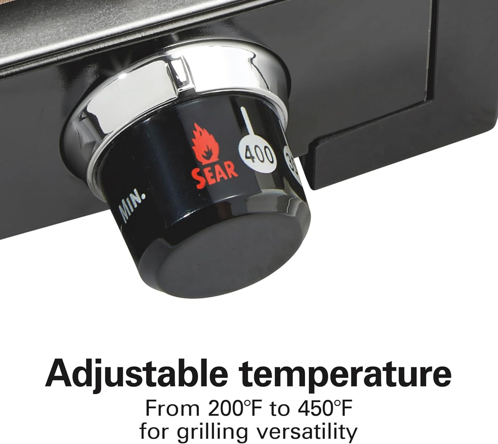 Indoor electric grill with viewing window, adjustable to 450°F, serves 6 people wourant