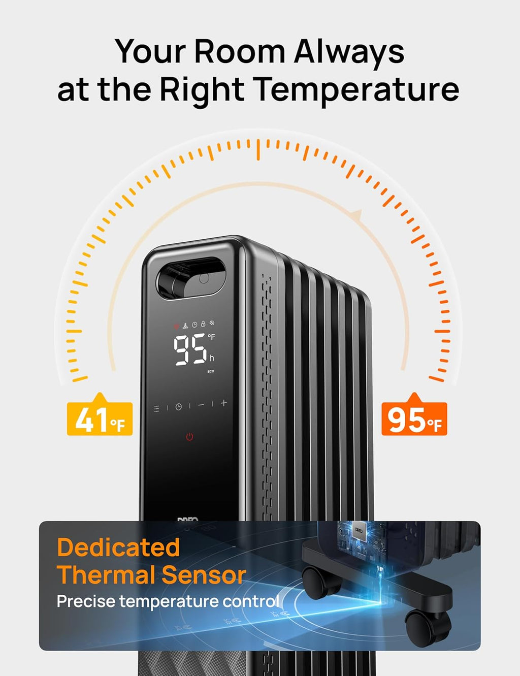 Dreo Oil Filled Radiator, Electric Radiant Heaters for indoor use Large Room with Remote Control, Child Lock, 4 Modes, Overheat & Tip-Over Protection, 24h Timer, Digital Thermostat, Quiet, 1500W wourant