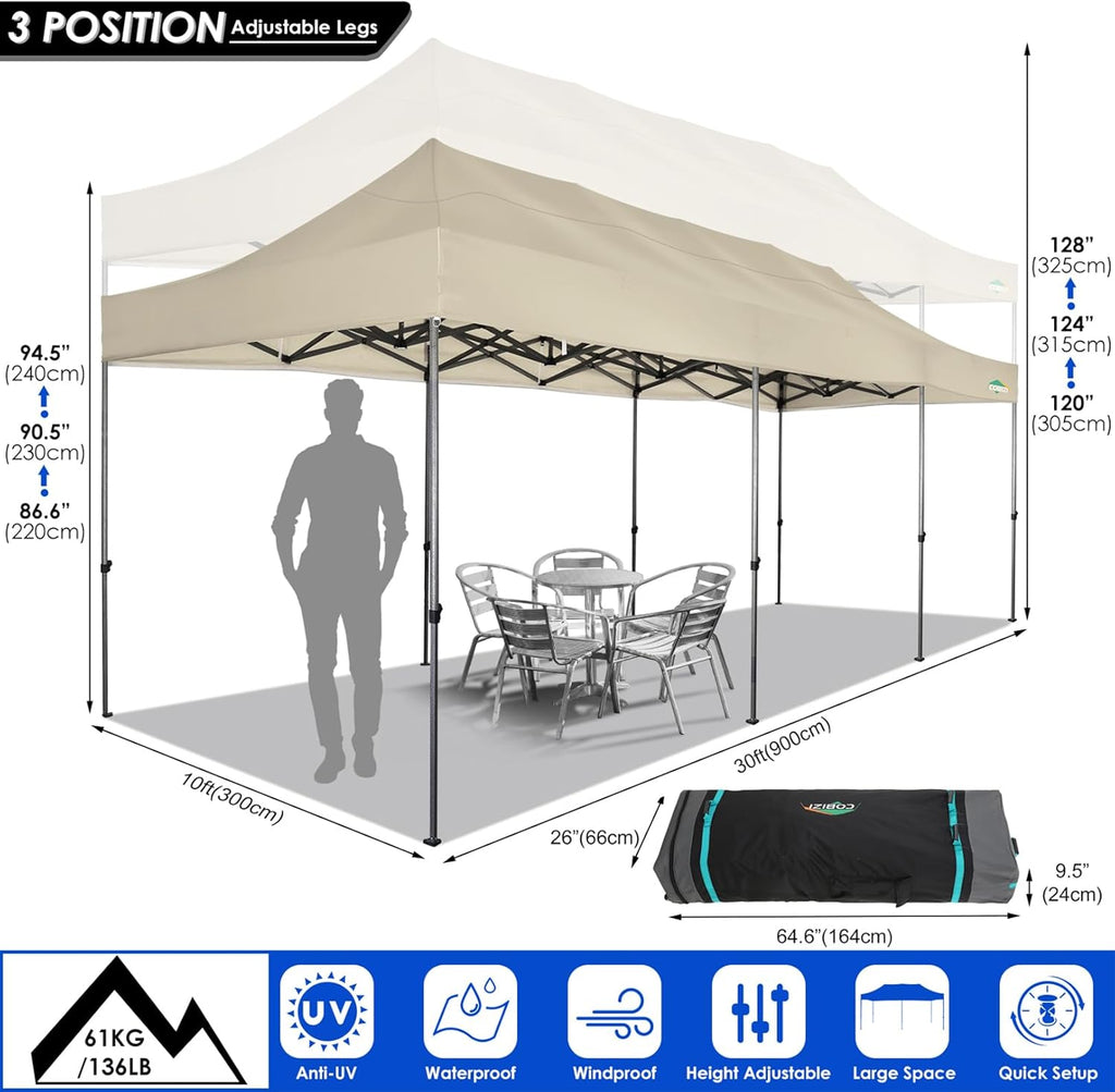 COBIZI 10x20 Heavy Duty Pop up Canopy Tent with 6 sidewalls Easy Up Commercial Outdoor Canopy Wedding Party Tents for Parties All Season Wind & Waterproof Gazebo with Roller Bag,Black(Frame Thickened) wourant