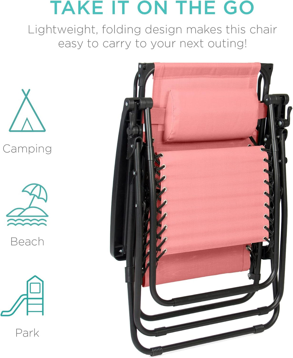 Best Choice Products Folding Zero Gravity Outdoor Recliner Patio Lounge Chair w/Adjustable Canopy Shade, Headrest, Side Accessory Tray, Textilene Mesh - Peacock Blue wourant