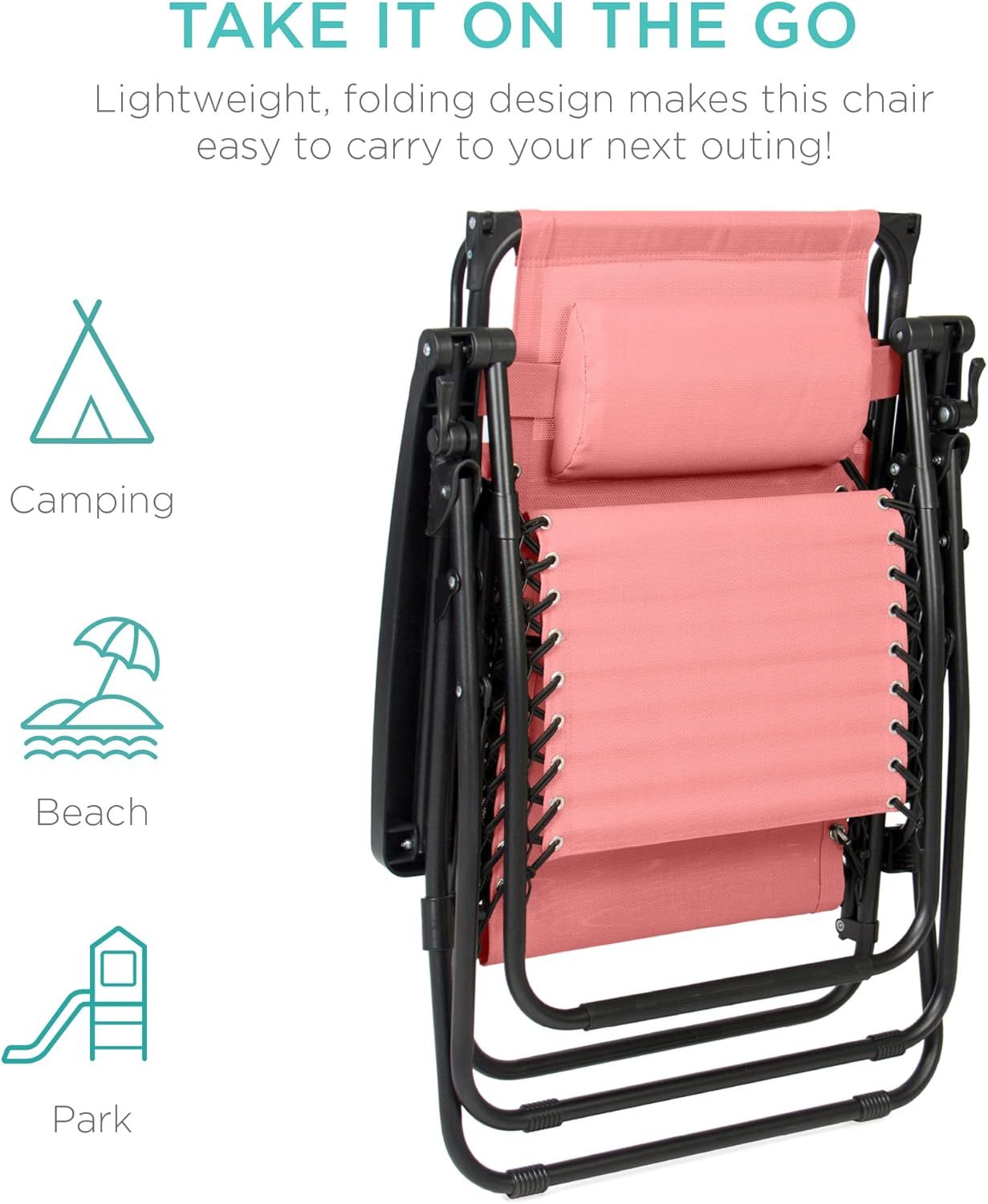 Best Choice Products Folding Zero Gravity Outdoor Recliner Patio Lounge Chair w/Adjustable Canopy Shade, Headrest, Side Accessory Tray, Textilene Mesh - Peacock Blue wourant