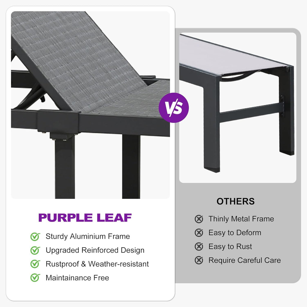 PURPLE LEAF Patio Tanning Lounge Chair Set with Face Down Hole Outdoor Aluminum Adjustable Reclining Chairs Wheels Pillows and Table for Poolside Beach Sunbathing Lounger, Beige wourant