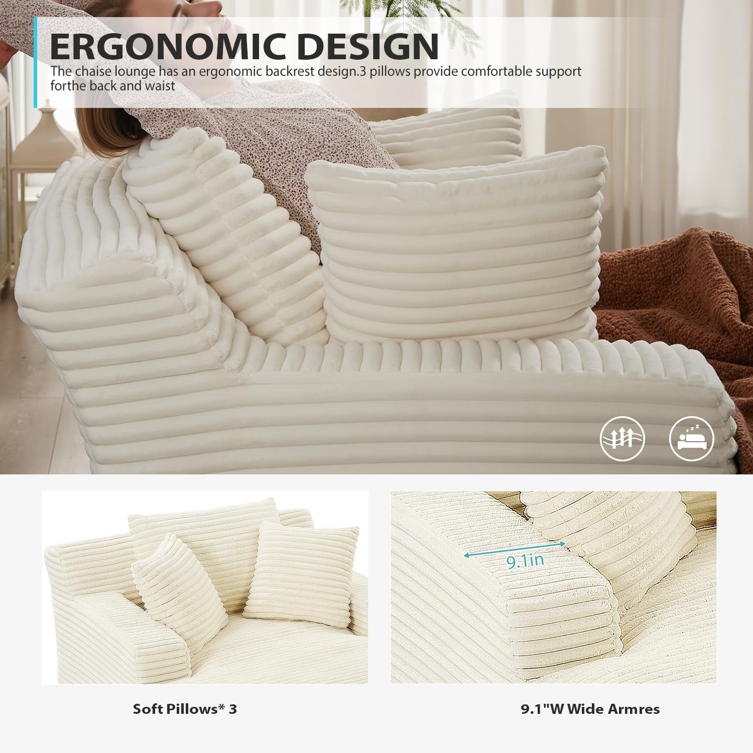 50-inch indoor recliner, oversized corduroy upholstered boneless sofa bed, deep sleeper sofa reading chair, cloud sofa, living room sofa wourant