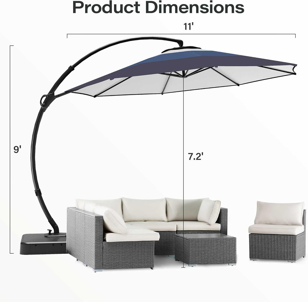 LAUSAINT HOME Outdoor Patio Umbrella with Base included, 11 FT Deluxe Curvy Cantilever Umbrella Heavy Duty Offset Hanging Umbrella with 360° Rotation for Market, Pool, Garden, Backyard, Deck (Beige) wourant