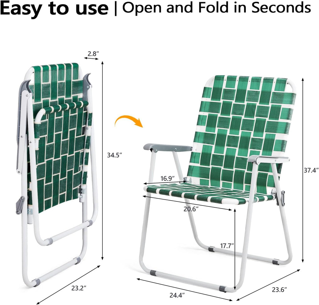 VINGLI Patio Lawn Webbed Folding Chairs Set of 2, Outdoor Beach Portable Lawn Chair Camping Chair Beach Chair wourant