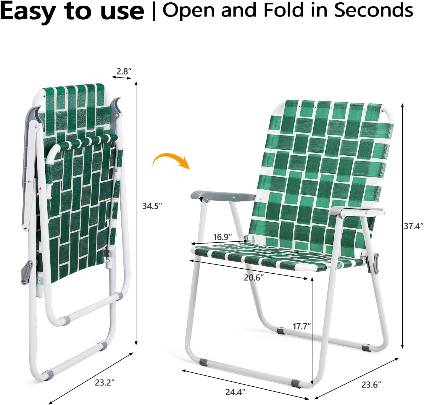 VINGLI Patio Lawn Webbed Folding Chairs Set of 2, Outdoor Beach Portable Lawn Chair Camping Chair Beach Chair wourant