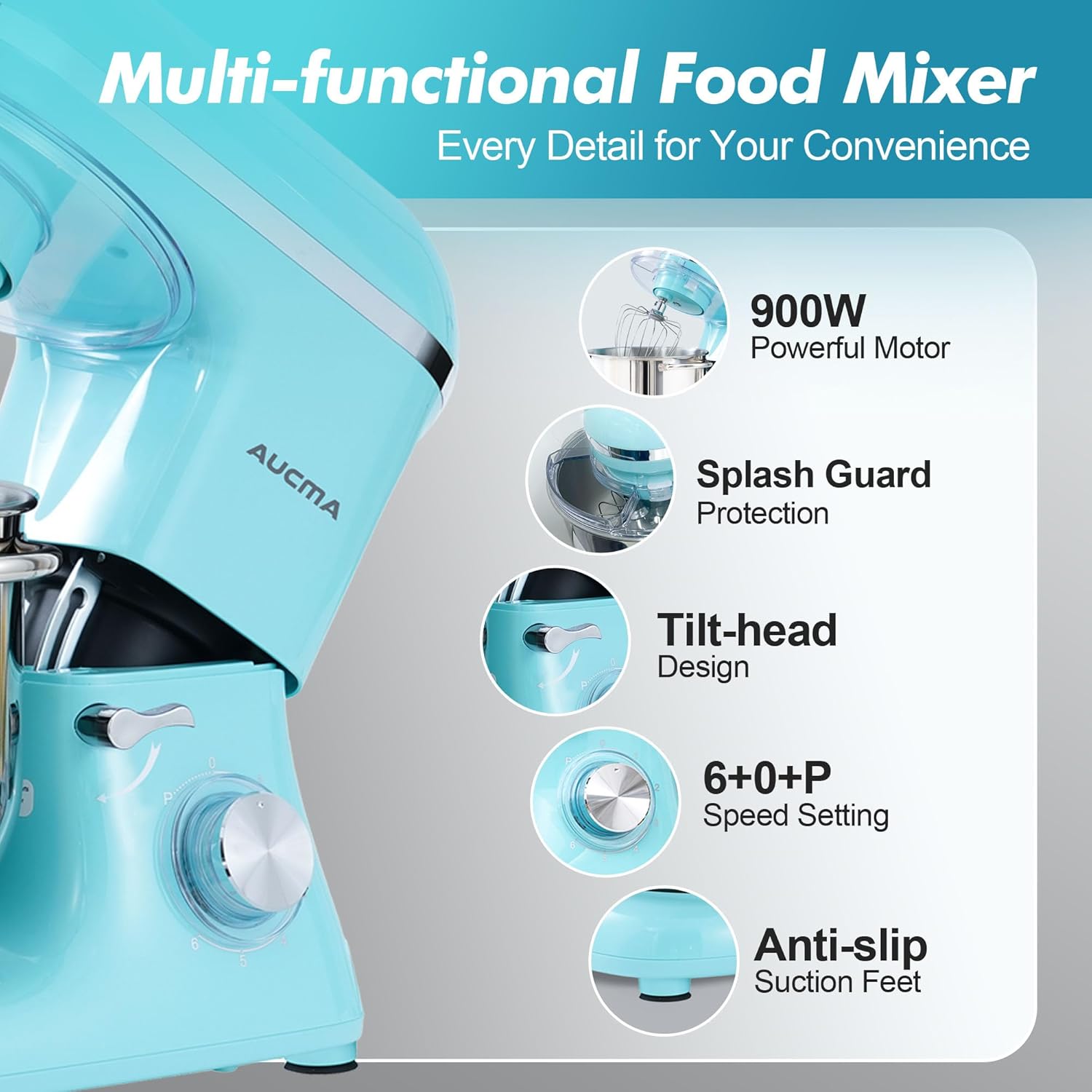 Aucma Stand Mixer,6.5-QT 660W 6-Speed Tilt-Head Food Mixer, Kitchen Electric Mixer with Dough Hook wourant