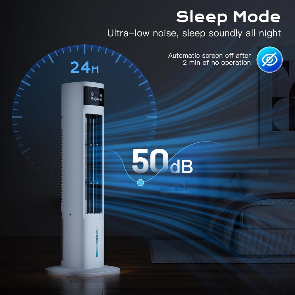 Evaporative Air Cooler, 3-in-1 Portable Air Conditioners for Room, 4 Modes 3 Speeds, Fast Cooling Portable AC Unit w/24H Timer, Remote Oscillating Tower Fan, Quiet Swamp Cooler for Bedroom Office wourant