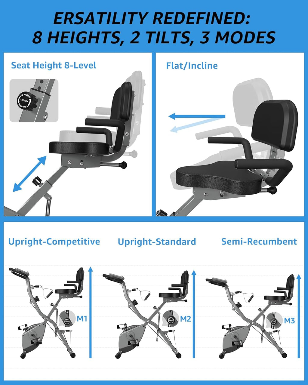 Foldable Exercise Bike Stationary Bikes for Home, 5 IN 1 Indoor Workout Bike, Cycling Bike with 16-Level Quiet Magnetic Resistance, 6.6 LBS Flywheel and 300LBS Capacity, 2025 Designed 817 X-bike wourant