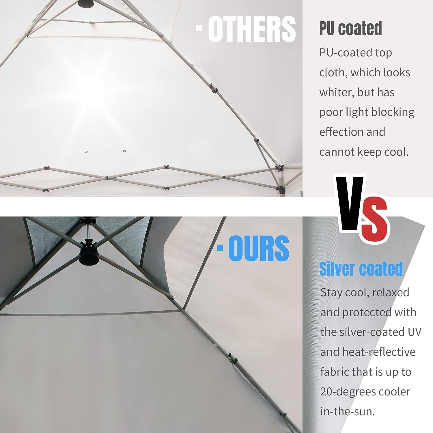 10x10 Pop-Up Awning - One-Click Installation Beach Tent - Outdoor Sunshade Silver Coated Top, 3 Heights and 4 Sand Pockets wourant