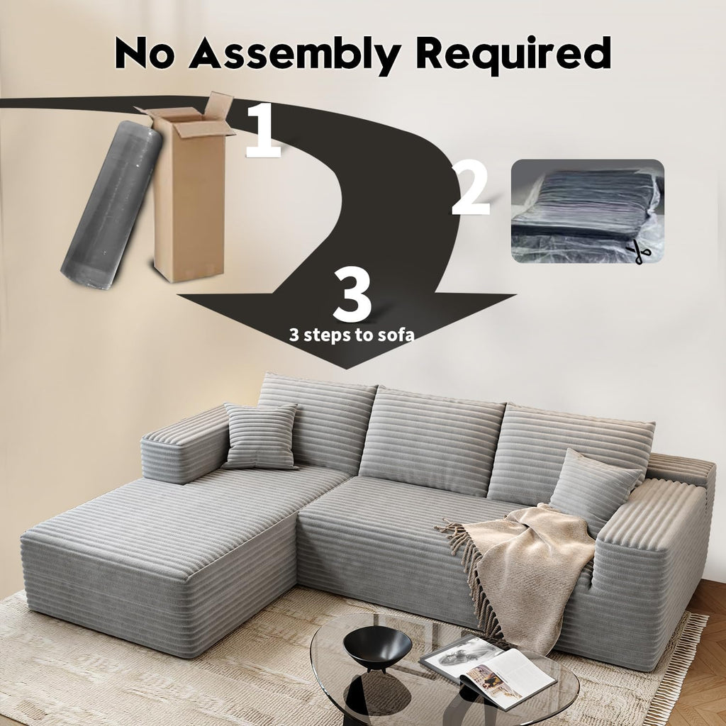 107.5 inch Cloud Modular Sectional Sofa with L-Shaped Chaise Lounge, Modern Minimalist Upholstered Sofa Deep Seating Corner Sofa wourant