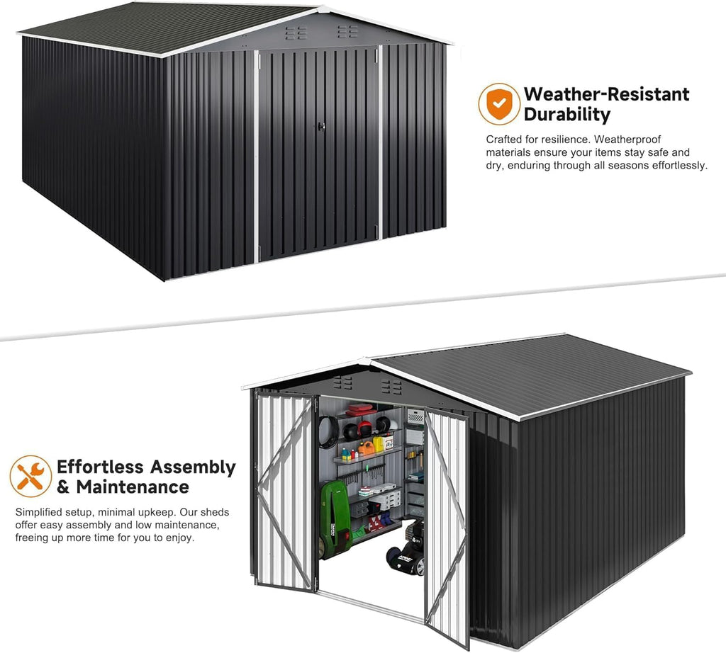 Polar Aurora 8 x 12 FT Outdoor Storage Shed, Metal Garden Shed with Updated Frame Structure, Tool Sheds for Backyard Garden Patio Lawn Black wourant