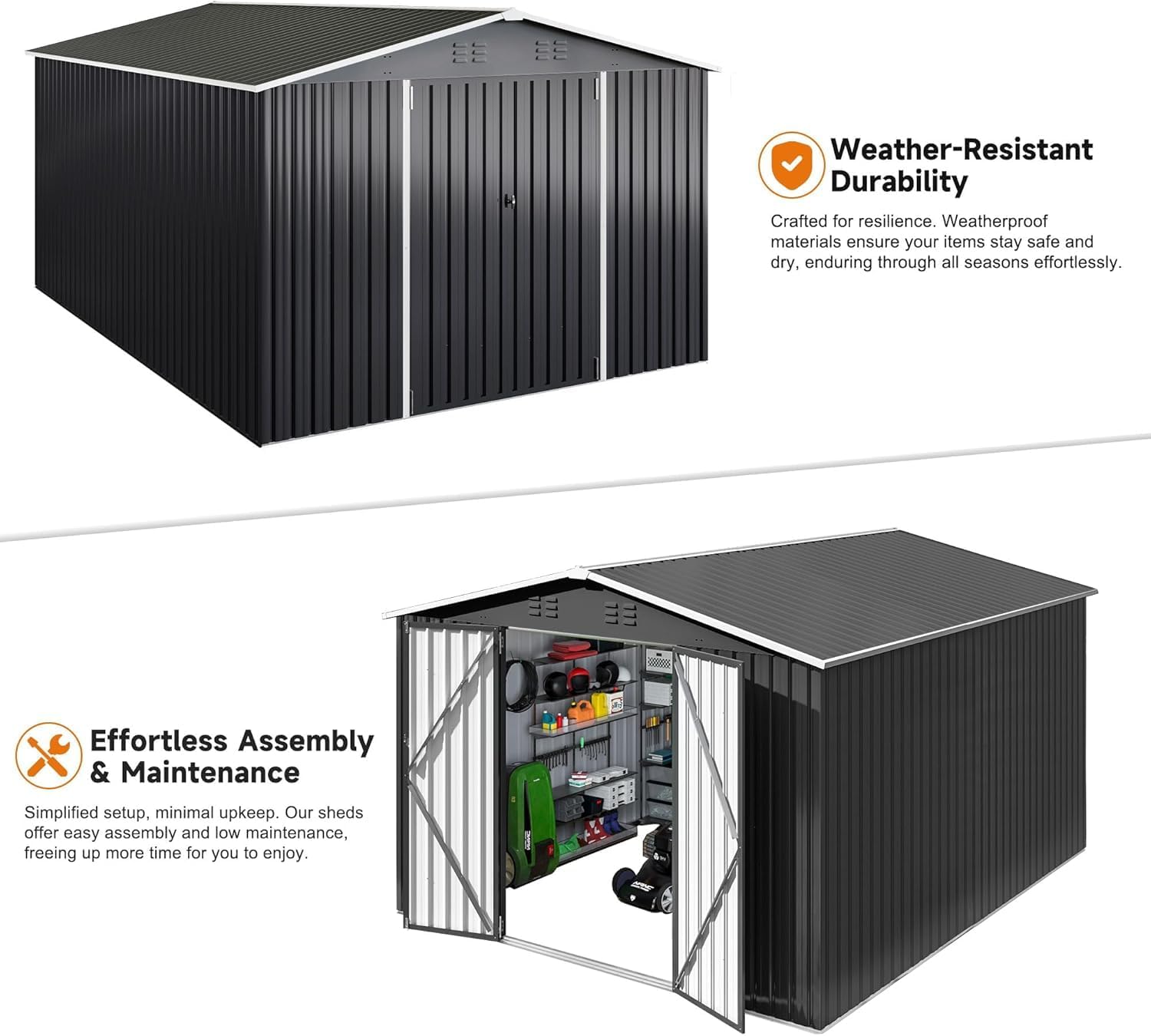Polar Aurora 8 x 12 FT Outdoor Storage Shed, Metal Garden Shed with Updated Frame Structure, Tool Sheds for Backyard Garden Patio Lawn Black wourant