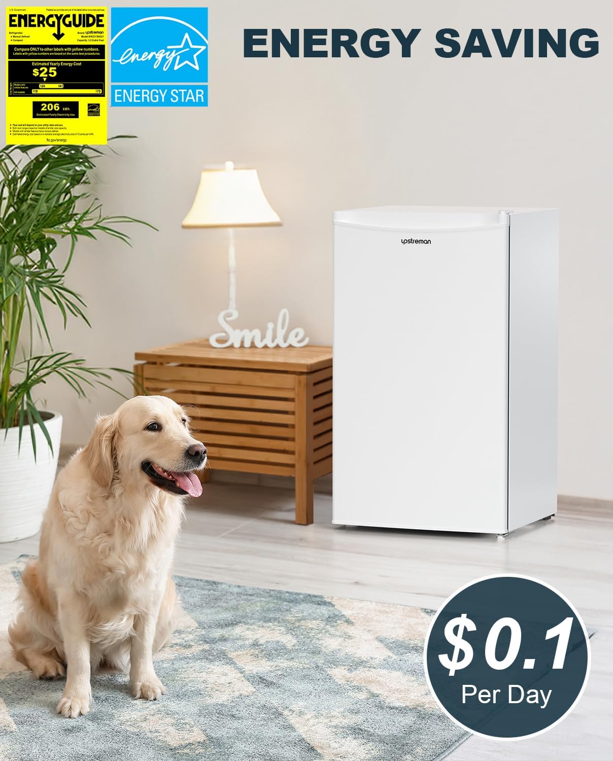 Upstreman 3.2 Cu.Ft Mini Fridge with Freezer, Single Door Mini Fridge, Dorm Fridge, Adjustable Thermostat, Mini Refrigerator for Bedroom, Office, Dorm, Black-BR321 wourant