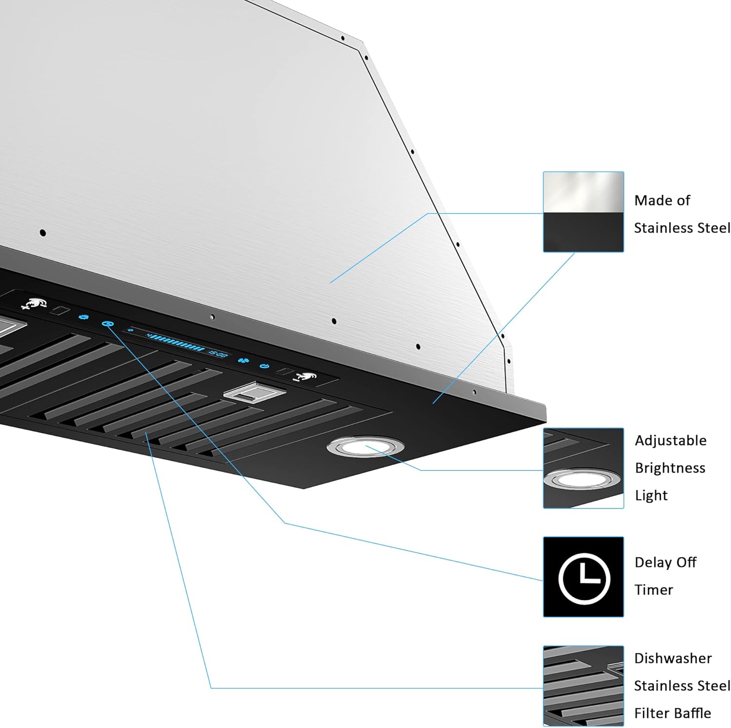 IKTCH 30" Built-in/Plug-in Range Hood 900 CFM, Ducted/Ductless Convertible Ducted, Stainless Steel Kitchen Range Hood wourant