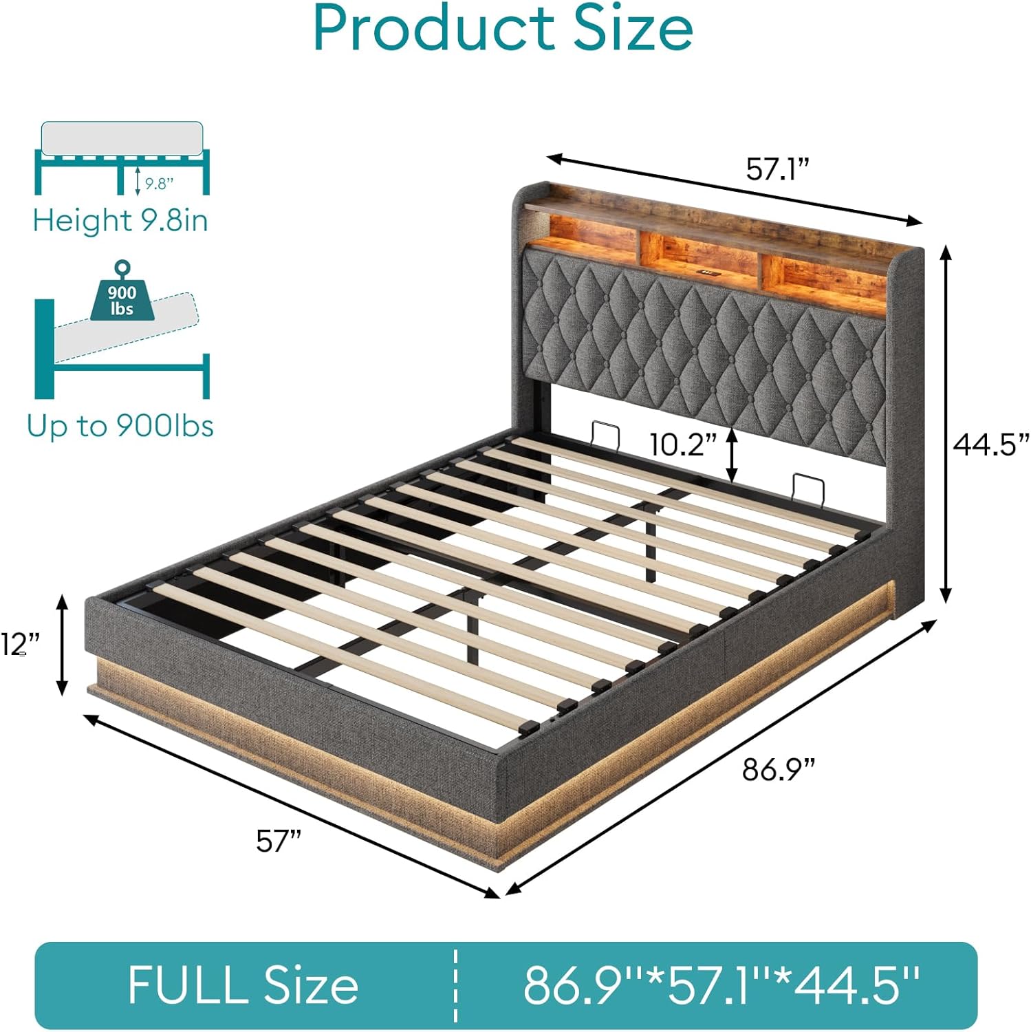 Queen Bed Frame Storage Lift Up Queen Size Bed Frame Headboard Upholstered Platform Bed wourant