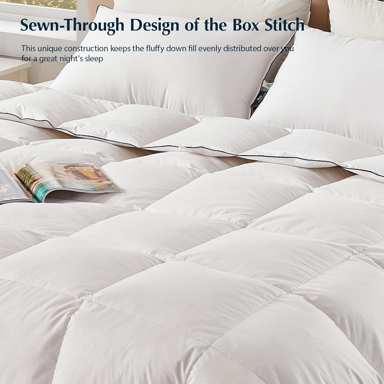 Goose feather duvet queen size, 100% cotton super fluffy white duvet core, soft and breathable wourant