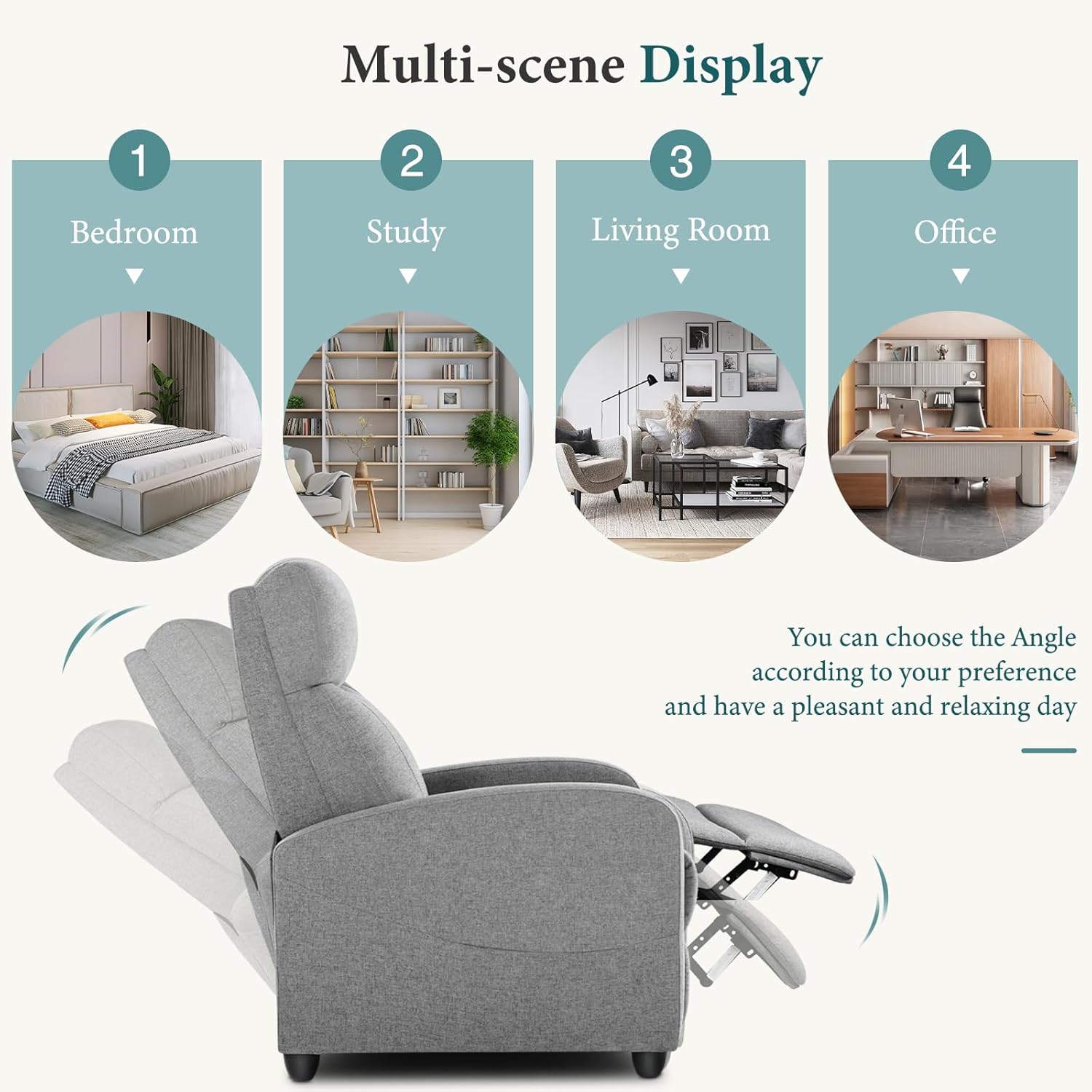 Swivel Rocking Recliner Chair with Extra Large Footrest High Back, Upholstered Glider Nursery Chair for Living Room, Bedroom & Nursery, Comfortable Deep Seat for Relaxation, Grey wourant