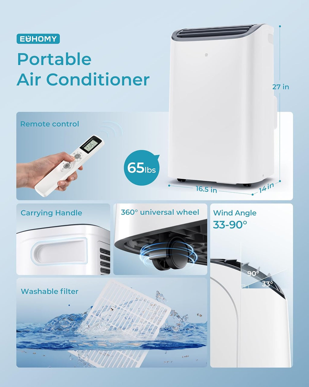 EUHOMY 8,000 BTU Portable Air Conditioners, 4-in-1 Portable AC Unit Up to 350 Sq.Ft, 4 Modes Quiet Air Conditioner with Remote Control, Cool, Fan, Dehumidifier, 24H Timer, Bedroom, Office, Apartments wourant