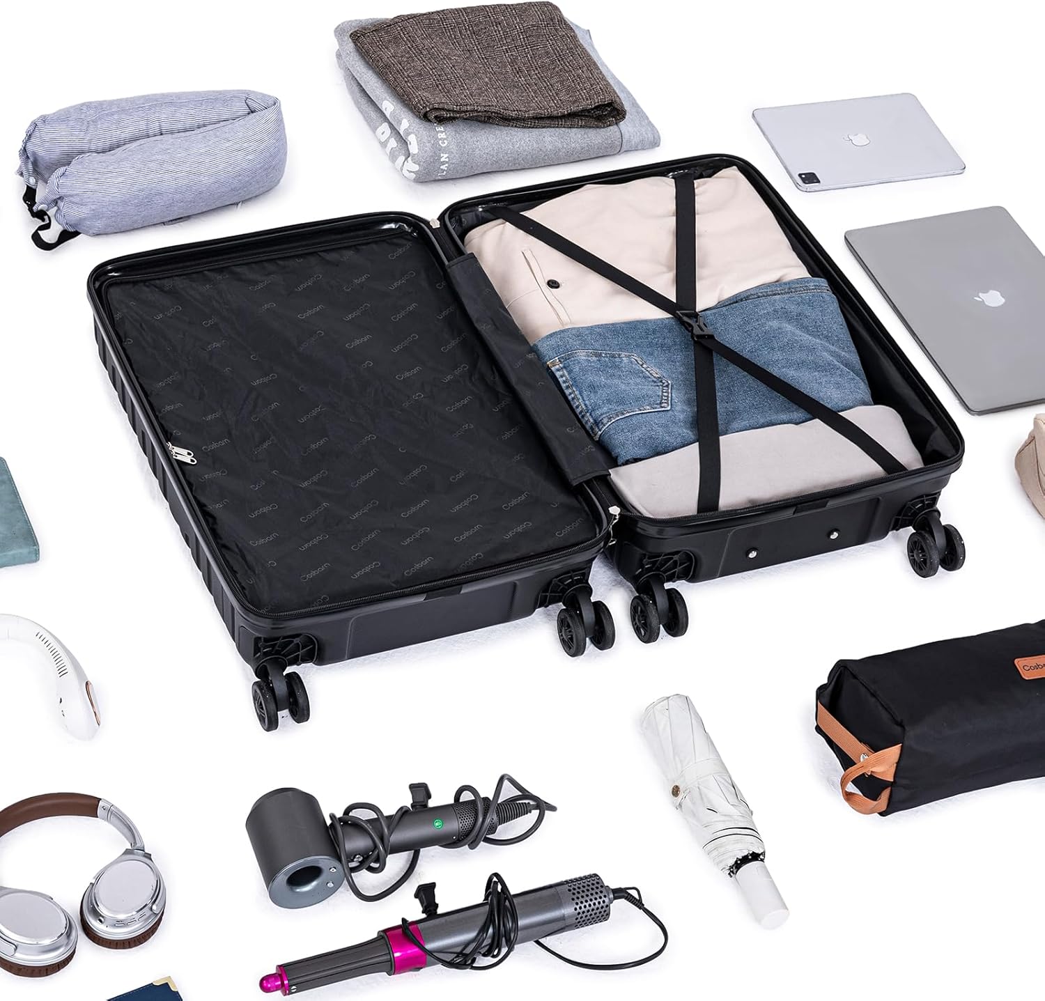 5-piece luggage set with wheels, ABS hardshell suitcase with spinner wheels wourant