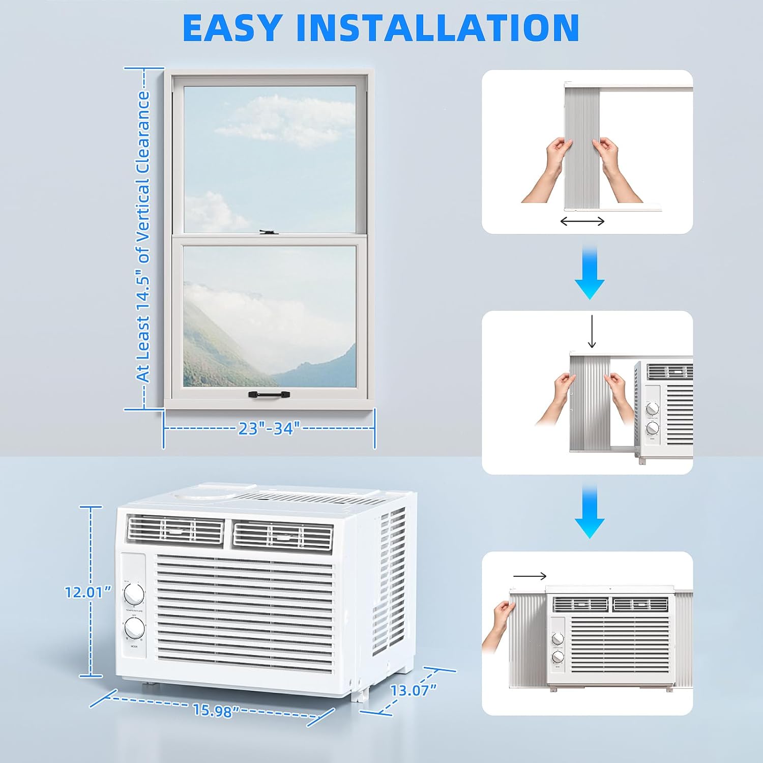 Antarctic Star 12,000 BTU U-Shaped Window Air Conditioner Unit Cools up to 550 Sq.Ft. with 6 Modes 24H Timer, Ultra Quiet Window AC Units wourant