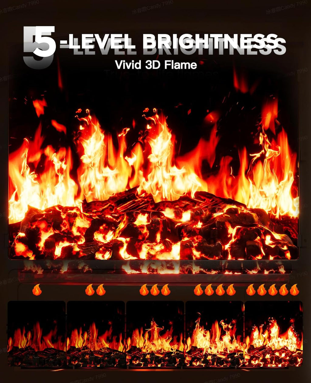 50" Smart Electric Fireplace 5300 BTU Heat Output, Ultra-Slim Wall-Mount or Built-In Electric Fireplace wourant