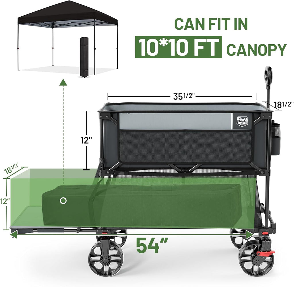 400L Large Capacity Folding Double Decker Cart with Brakes, 54 Inch Extra Long Extended Cart, 450 Pounds Heavy Duty Folding Cart wourant