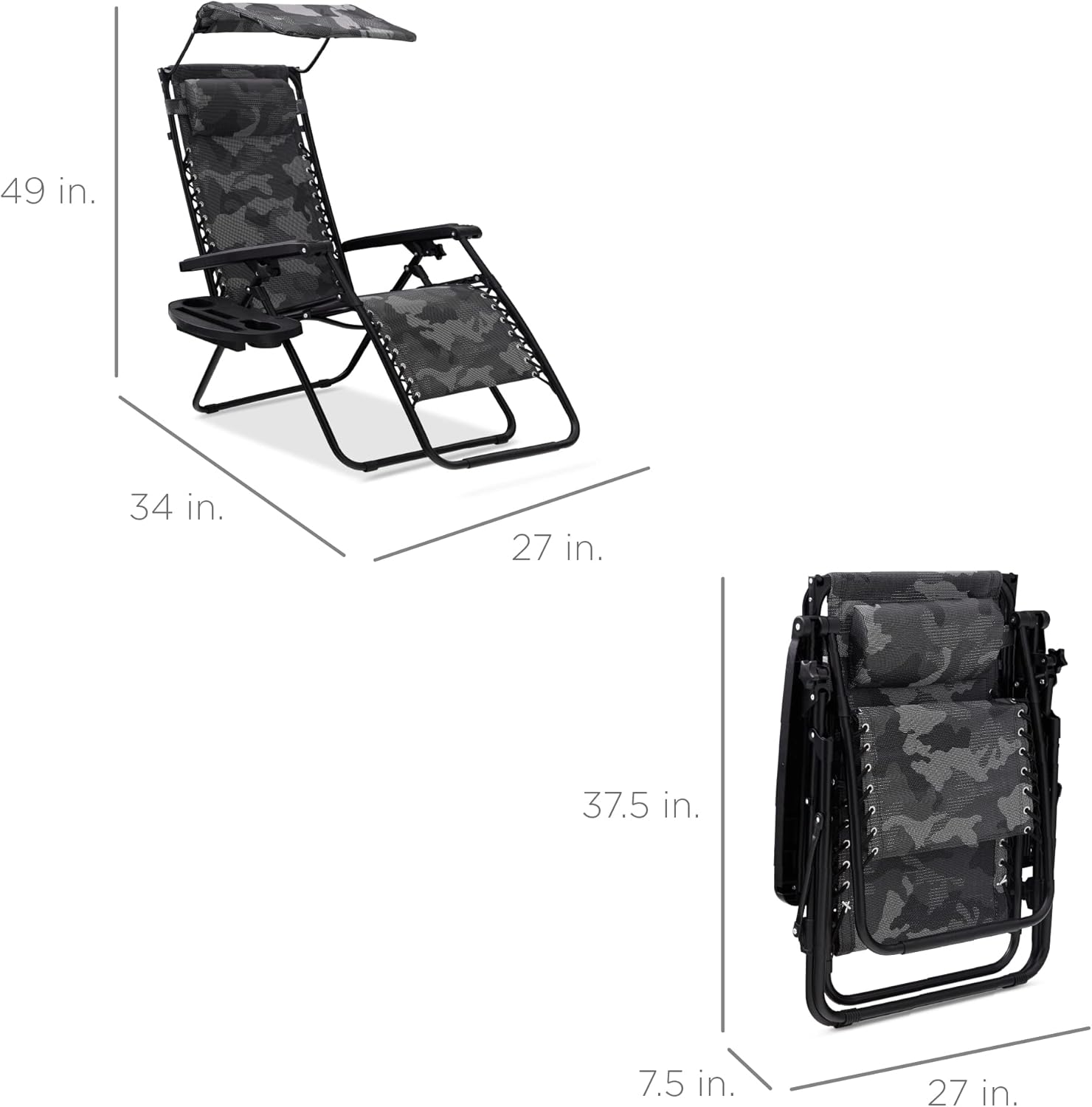 Best Choice Products Folding Zero Gravity Outdoor Recliner Patio Lounge Chair w/Adjustable Canopy Shade, Headrest, Side Accessory Tray, Textilene Mesh - Peacock Blue wourant