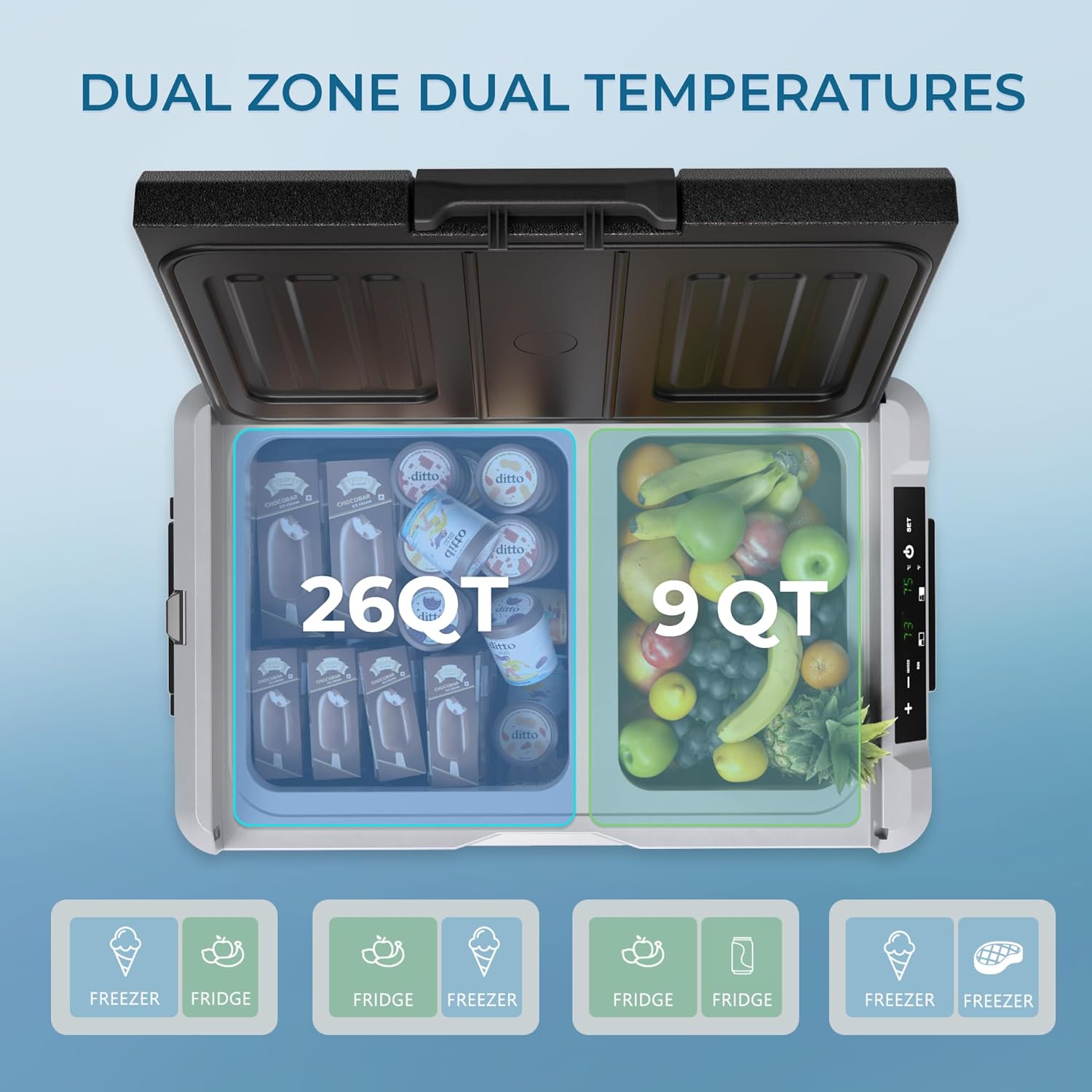 EUHOMY 12 Volt Refrigerator 53QT(50L) Electric Cooler Portable Freezer 12V/24V DC wourant