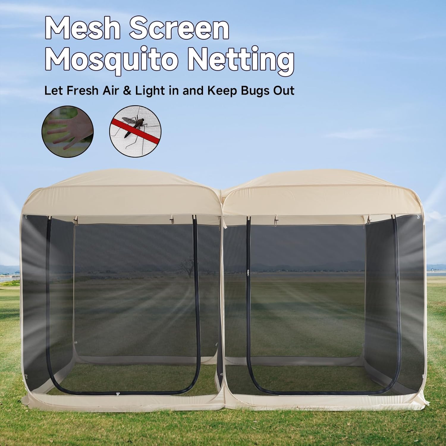 Alvantor Screen House Gazebo, 6-10-15 Person Pop Up Igloo Screened Canopy Tent with Mosquito Netting Sides, Instant UV Resistant Sun Shelter for Garden, Patio, Backyard wourant