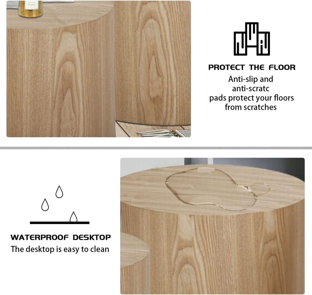 Nesting Coffee Table Set of 2, Modern Round Coffee Table with Non-Slip Feet, Walnut Wooden Circle Accent Tables for Small Spaces Living Room Bedroom Balcony Office Drum Side Table (Walnut) wourant