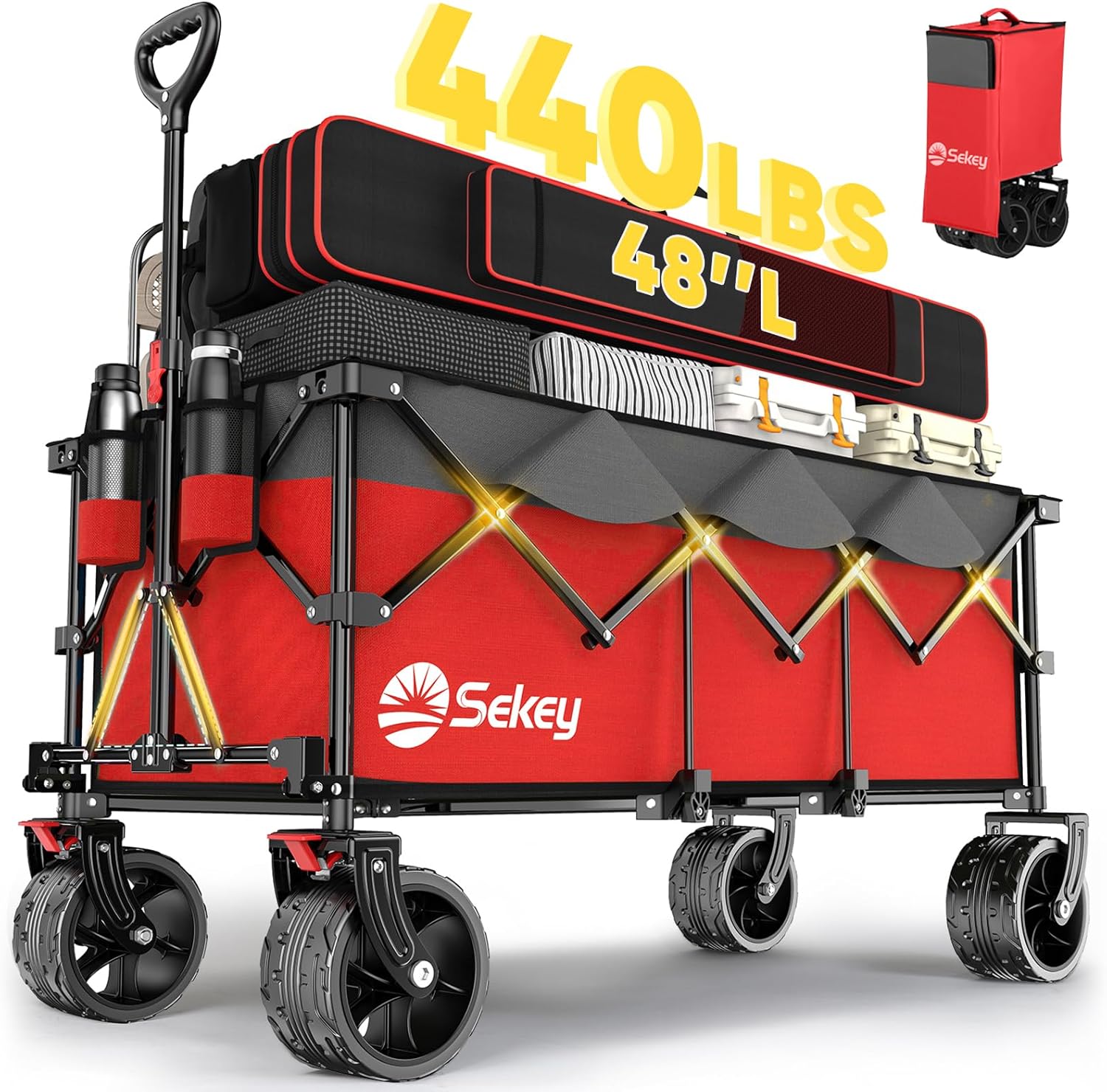 Sekey 48 Inch Long Foldable Extended Travel Cart, 440 Lbs Load Capacity, Heavy Duty 300 Liter Folding Multi-Purpose Garden Cart wourant