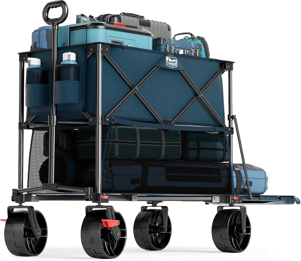 400L Large Capacity Folding Double Decker Cart with Brakes, 54 Inch Extra Long Extended Cart, 450 Pounds Heavy Duty Folding Cart wourant