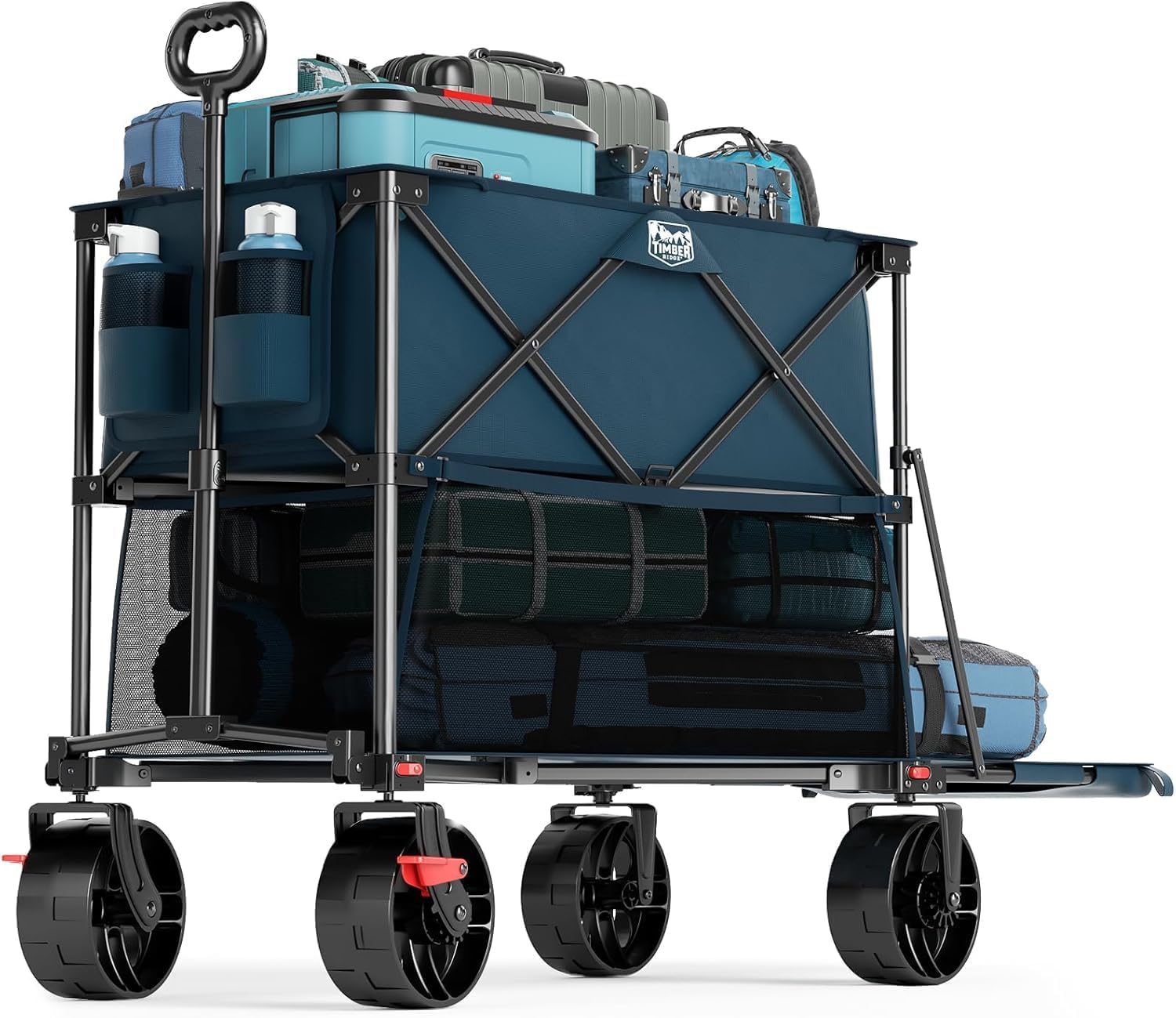 400L Large Capacity Folding Double Decker Cart with Brakes, 54 Inch Extra Long Extended Cart, 450 Pounds Heavy Duty Folding Cart wourant