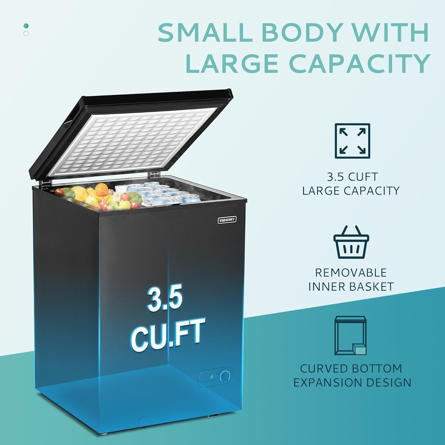 EUHOMY 3.5 Cu.Ft Chest Freezer with Removable Basket, Small Deep Freezer Adjustable 7 Thermostat, Quiet Mini Freezer Free-Standing Top Door, Energy Saving for Apartment/Garage/Basement/Dorm/Home,Black wourant