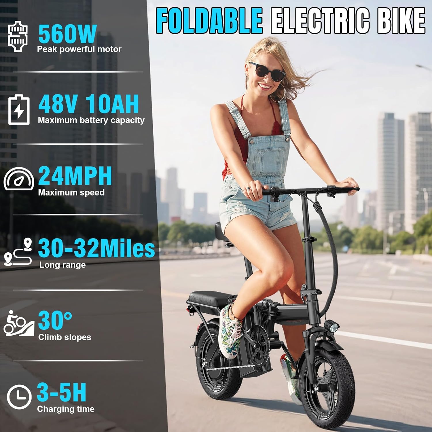Electric Bike for Adults Teens Folding E-Bike Commuter City Foldable ebike Motor 48V 24MPH wourant