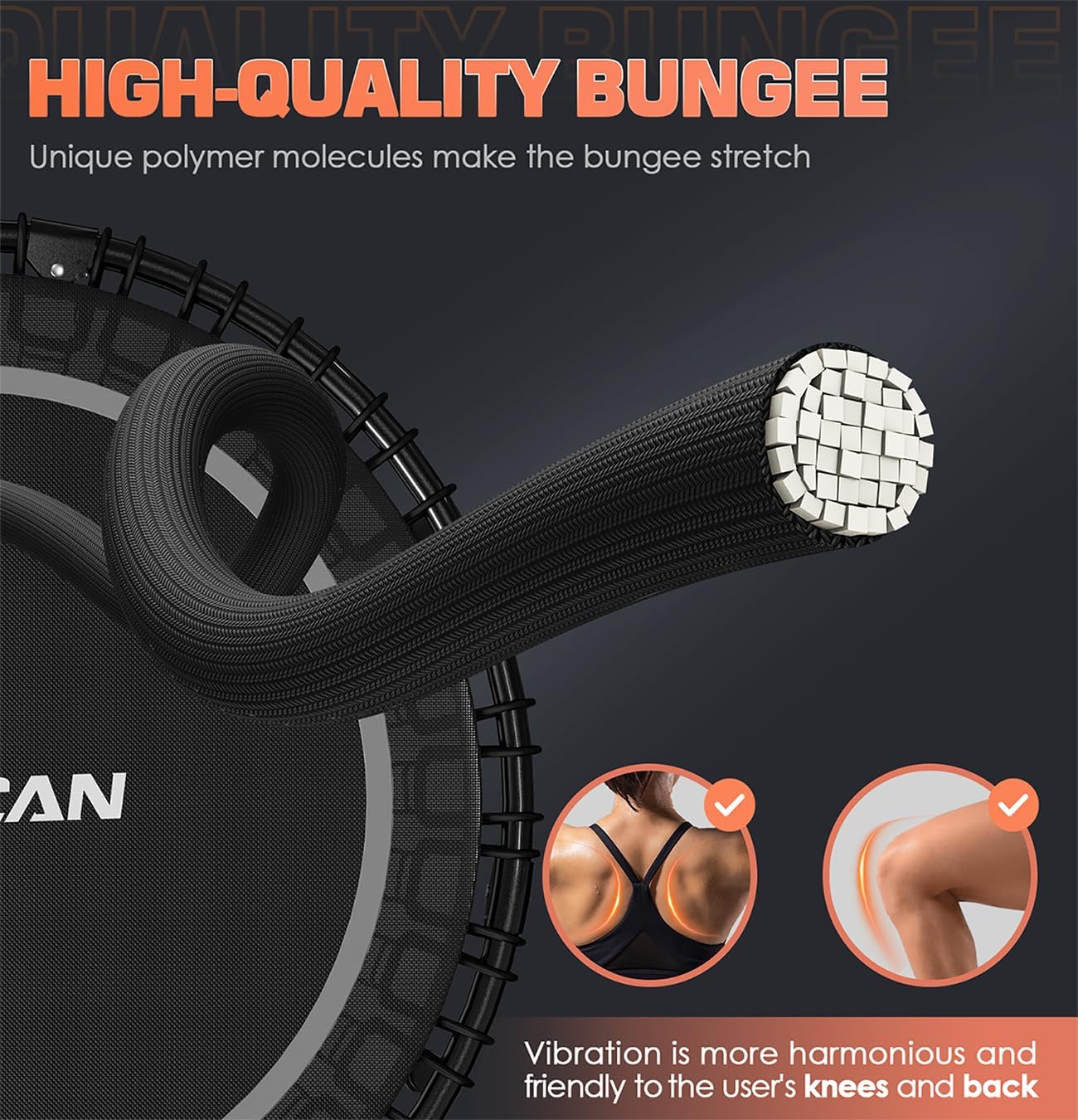 BCAN 450/550 LBS Foldable Mini Trampoline, 40"/48" Fitness Trampoline with Bungees, U Shape Adjustable Foam Handle, Stable & Quiet Exercise Rebounder for Adults Indoor/Outdoor Workout wourant