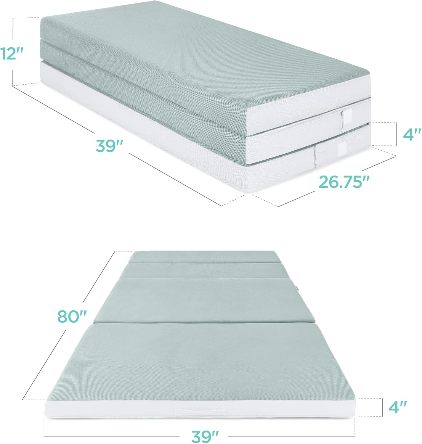 Best Choice Products 4in Portable Queen-Size Mattress, Tri-Fold Mattress for Camping, Guest, Toddler, Foam Plush w/Carry Case - Grey wourant