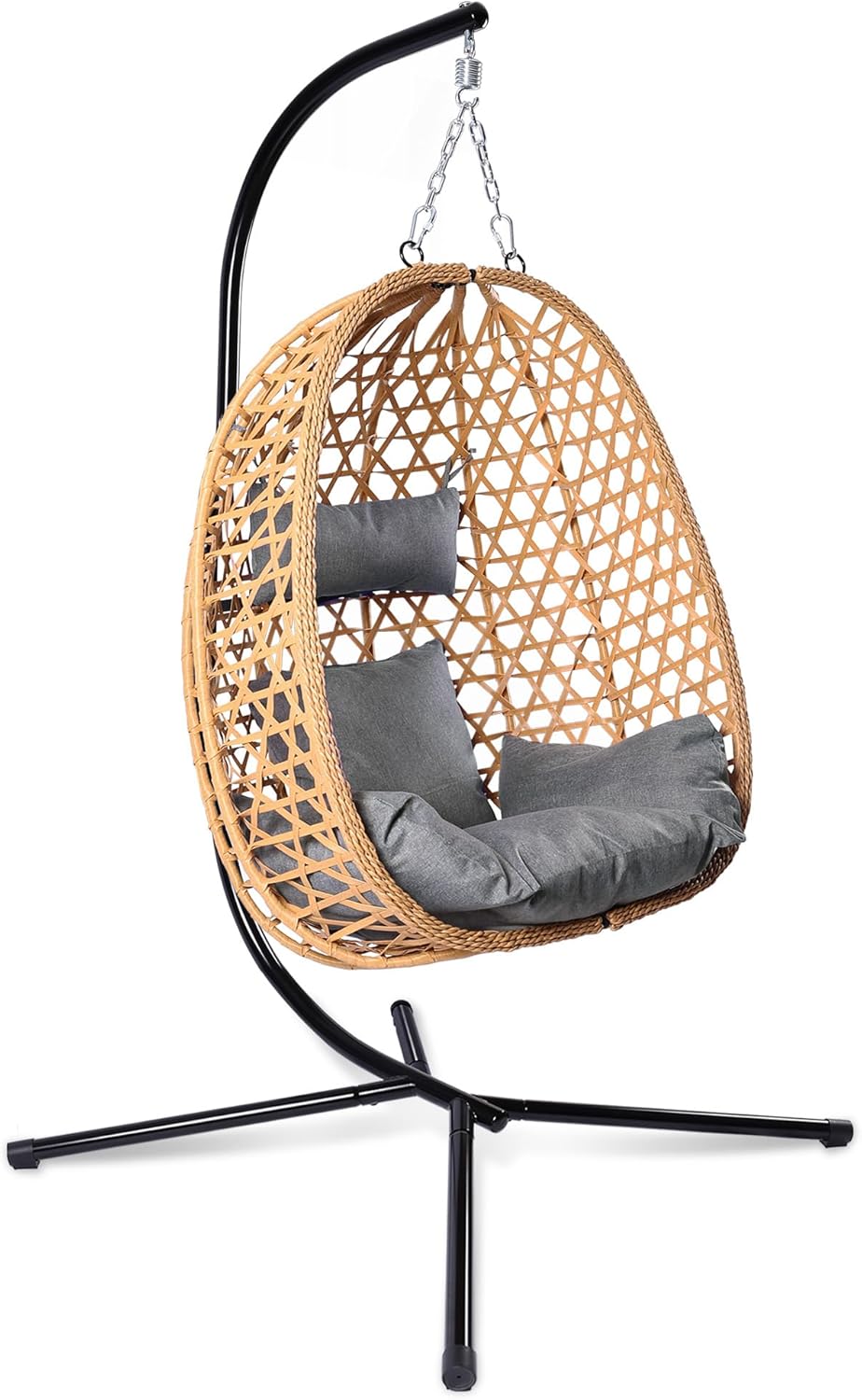 Egg Chair with Stand Patio Wicker Hanging Chair Hammock Swing Chair 350LBS Capacity wourant