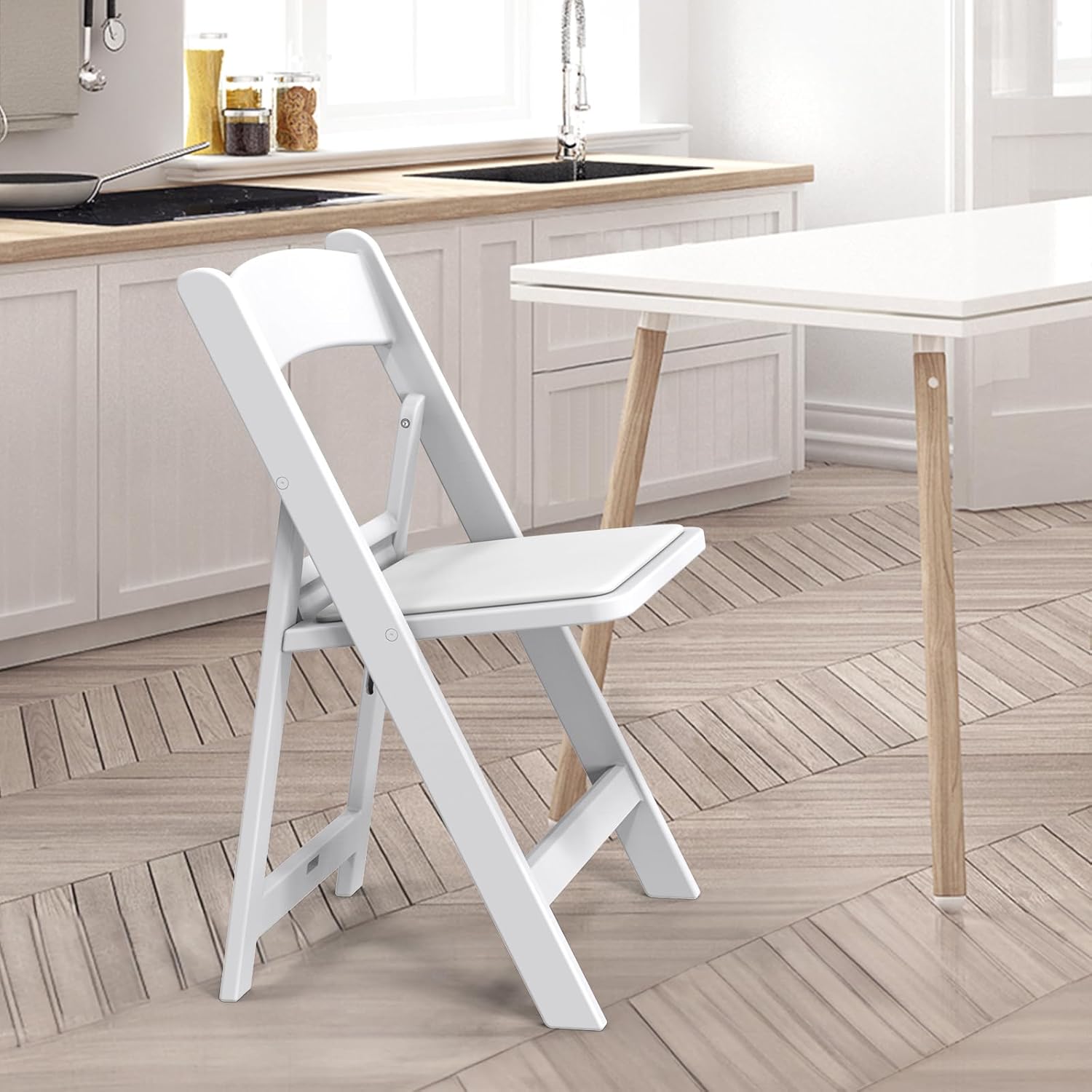 VINGLI Resin Folding Chair with Cushion Foldable Plastic Chair with Comfortable Cushioned Seat wourant