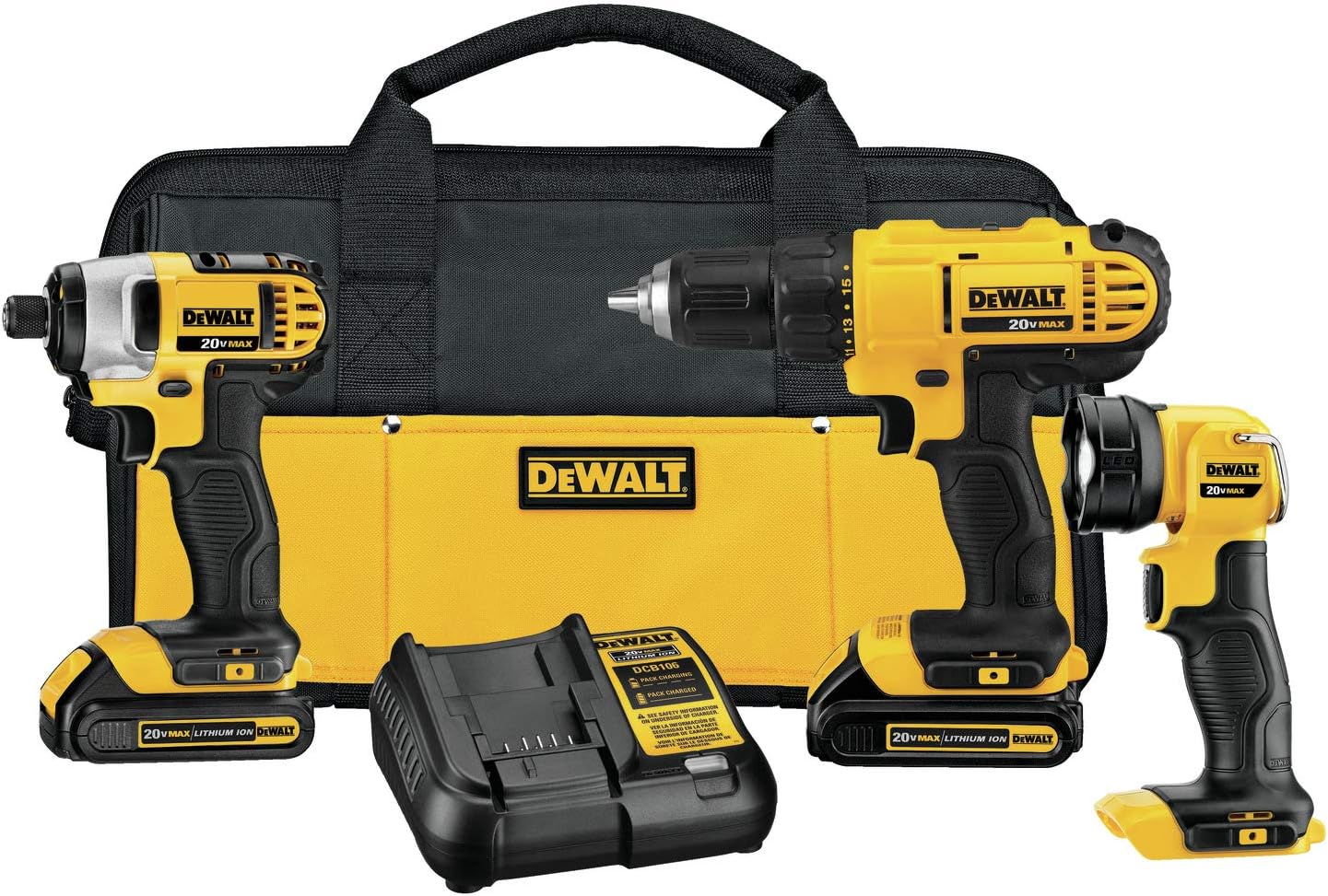 20V MAX Cordless Drill Impact Driver and LED Work Light Portable, Power Tool Combo Kit 3 Tool, 2 Batteries and Charger Included (DCK340C2) wourant