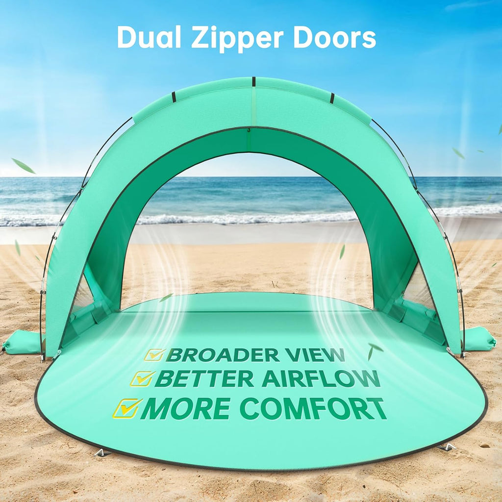 Beach Tent Sun Shelter, Beach Shade Tent with UPF50+ UV Protection, Beach Sun Shelter, Beach Shade with 2 Zippered Doors, Portable Beach Tent for Beach Camping Fishing wourant