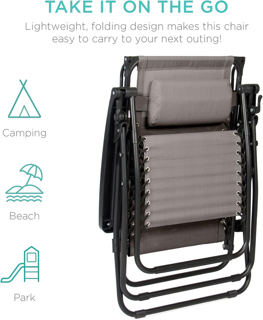 Best Choice Products Folding Zero Gravity Outdoor Recliner Patio Lounge Chair w/Adjustable Canopy Shade, Headrest, Side Accessory Tray, Textilene Mesh - Peacock Blue wourant