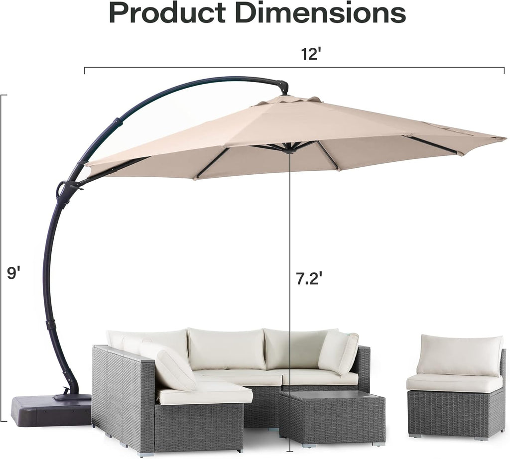 LAUSAINT HOME Outdoor Patio Umbrella with Base included, 11 FT Deluxe Curvy Cantilever Umbrella Heavy Duty Offset Hanging Umbrella with 360° Rotation for Market, Pool, Garden, Backyard, Deck (Beige) wourant