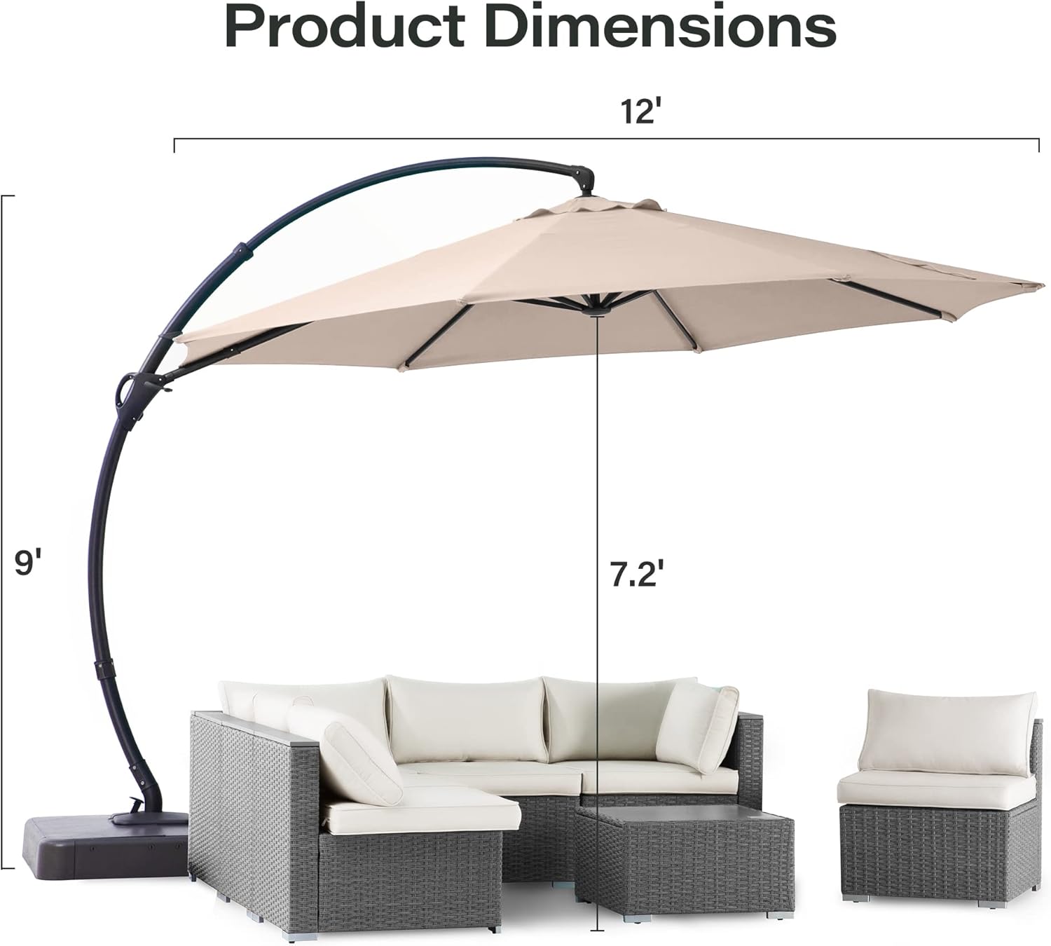 LAUSAINT HOME Outdoor Patio Umbrella with Base included, 11 FT Deluxe Curvy Cantilever Umbrella Heavy Duty Offset Hanging Umbrella with 360° Rotation for Market, Pool, Garden, Backyard, Deck (Beige) wourant