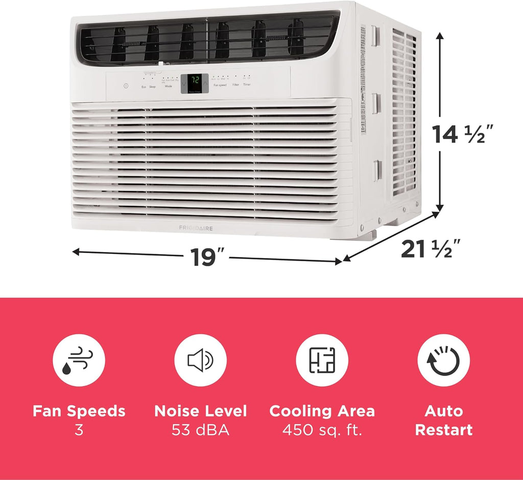 Frigidaire 5,000 BTU Window Air Conditioner with Remote Control, Cools Up to 150 Sq. Ft., Quiet Operation, Eco Mode, 3 Fan Speeds, Auto Restart, White wourant