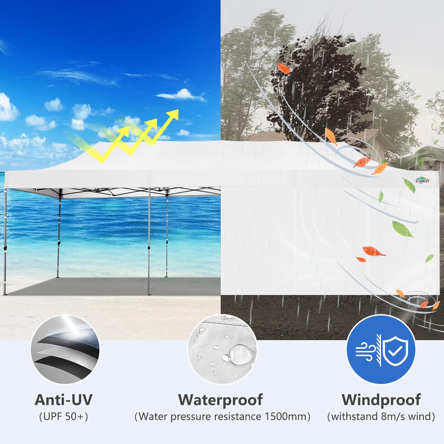 COBIZI 10x20 Heavy Duty Pop up Canopy Tent with 6 sidewalls Easy Up Commercial Outdoor Canopy Wedding Party Tents for Parties All Season Wind & Waterproof Gazebo with Roller Bag,Black(Frame Thickened) wourant