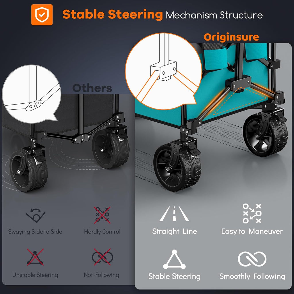 38" long foldable four-wheel stroller, foldable, 460 lb capacity, 220 liter heavy-duty folding beach stroller with large all-terrain tires wourant